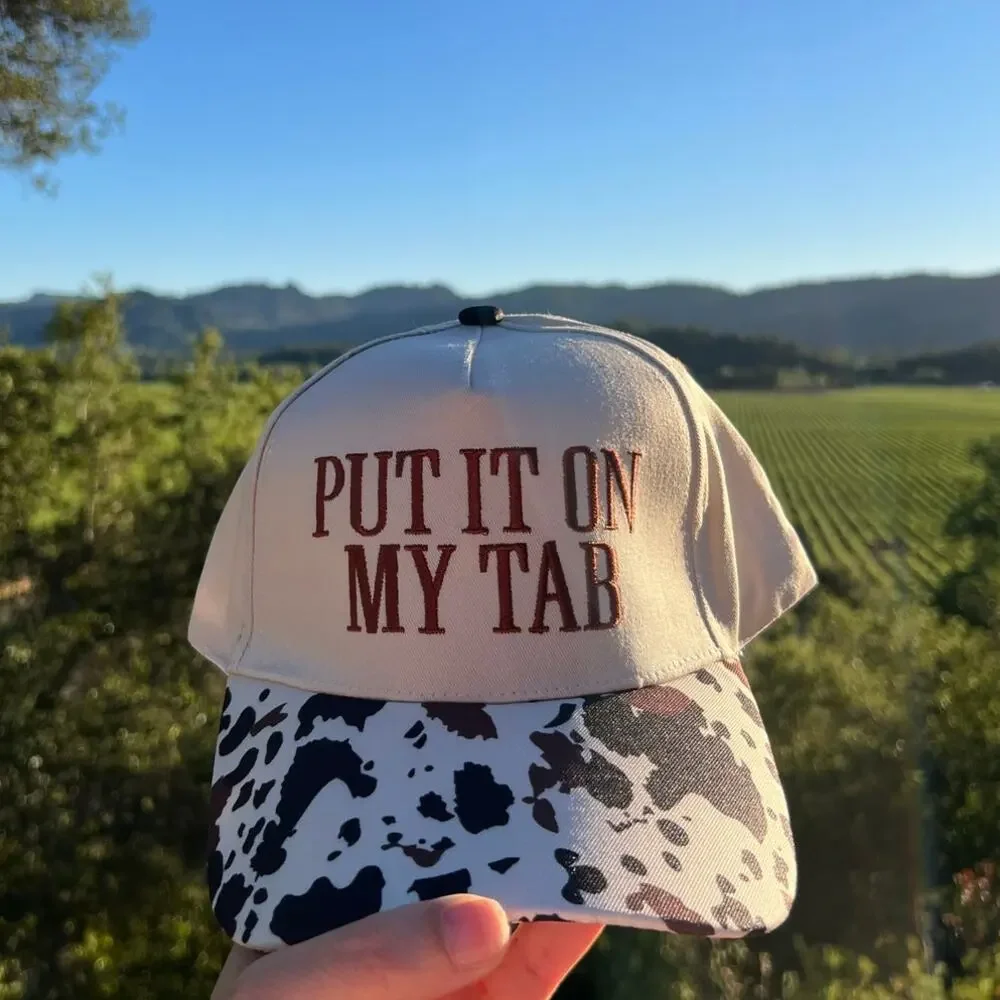 Put It On My Tab Embroidered Cow Print Trucker Hat Mesh Snapback Adjustable
